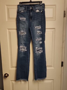 Judy Blue Distressed Mid-Blue Flare Jeans